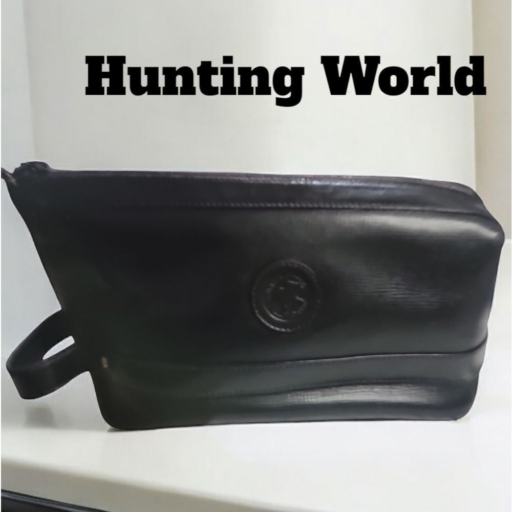 Hunting World Black Leather Toiletry Bag